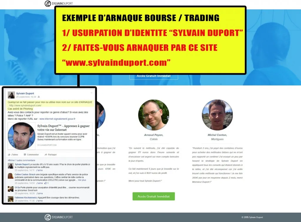 Les escrocs n’ont AUCUNE LIMITE, usurpation d’identité Sylvain Duport + arnaque (www.sylvainduport.com)