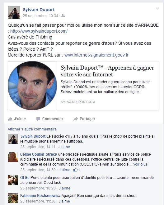 sylvain Duport arnaque facebook